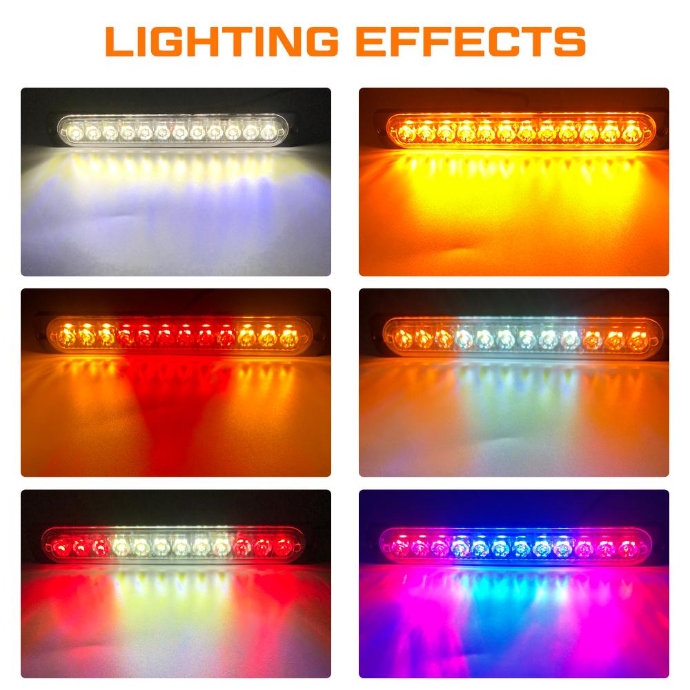 12 LED Strobe Warning Light  Police Lights Tail Lamp Led Side light 18 Flashing Modes for Car Truck Light 12V 24V White Yellow