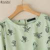 ZANZEA Women Casual Round Neck Loose 3/4 Sleeve Print Blouse