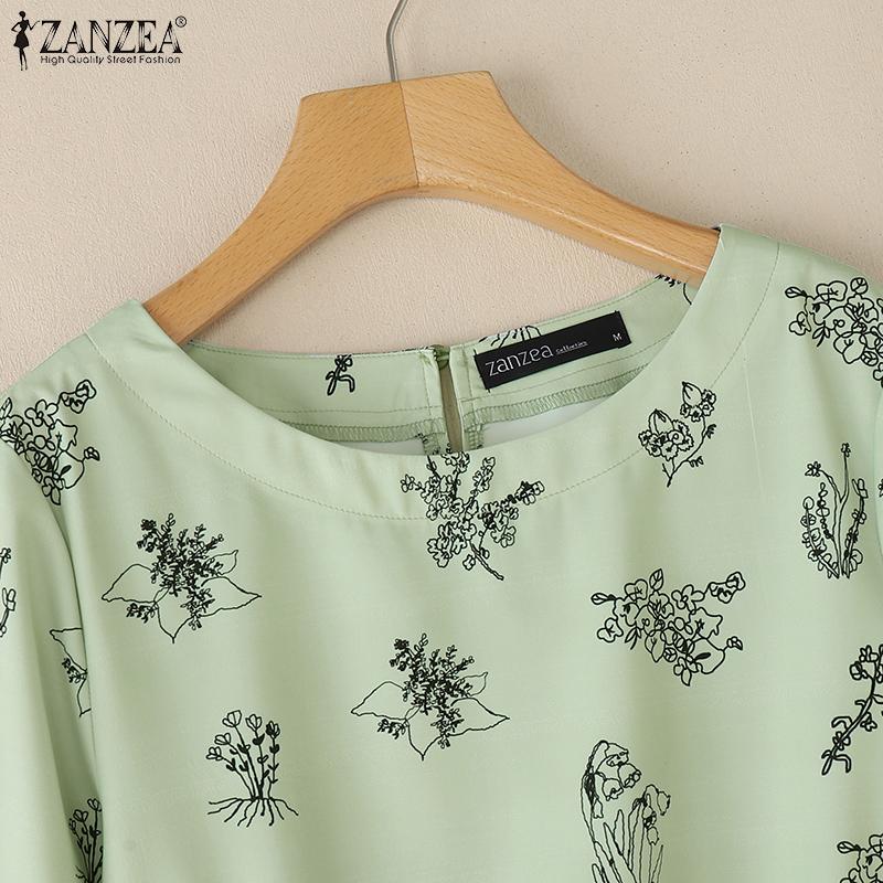 ZANZEA Women Casual Round Neck Loose 3/4 Sleeve Print Blouse
