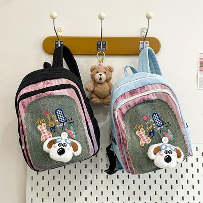 Schoolbagins Trend Niche Korean Casual Cartoon Denim Fashion Cute Backpack Ultra-light Schoolbag Splicing Backpack
