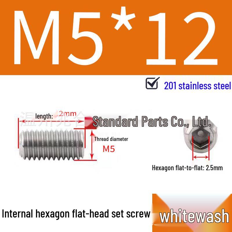 201 Stainless Steel Headless Set Screw - Flat End Socket Screw