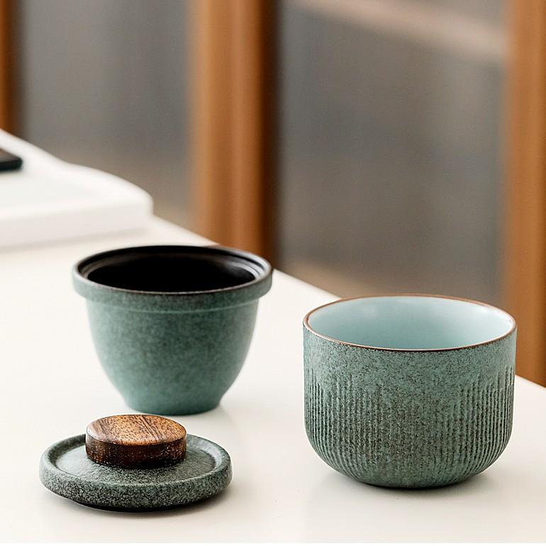 Kung Fu Tee-Set Tragbar Ein Kännchen Zwei Tassen Keramik Schnelle Teetasse