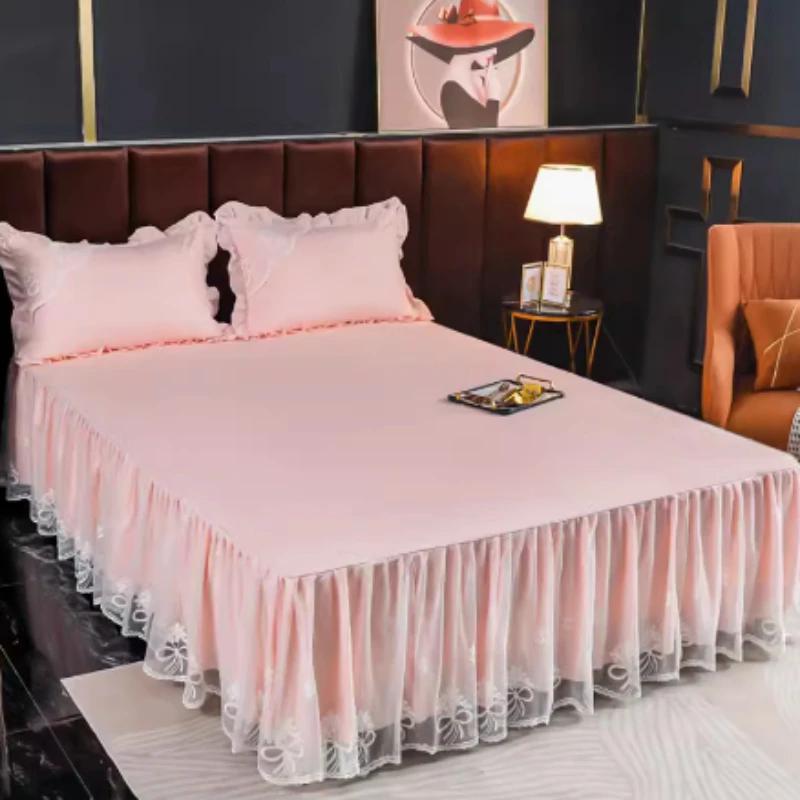 New Solid Color Bed Skirt Princess Style Lace Lace Cover Ugly Bed Apron Protective Sleeves Are Universal All Year Round