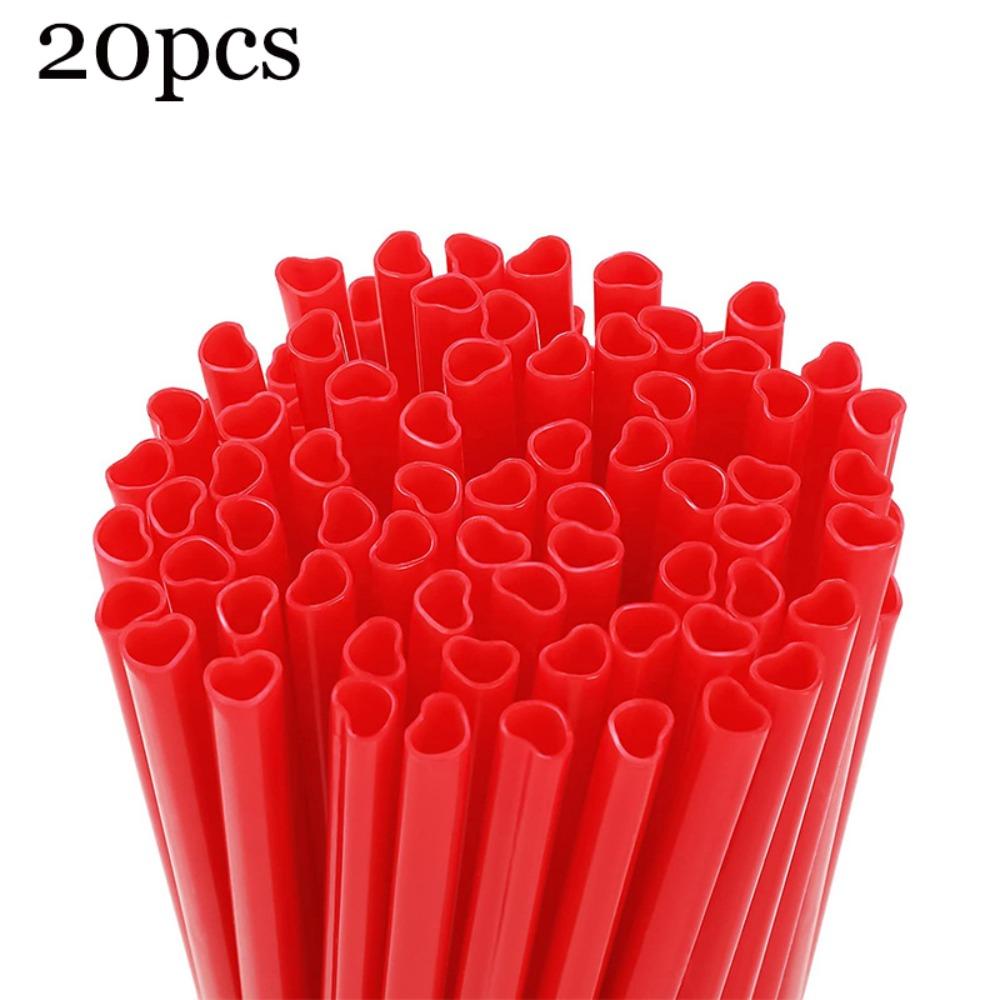 20pcs Portable Pink Heart Shaped Straws Eco-Friendly Multi-Pack Drinking Straws Disposable Straws Wedding