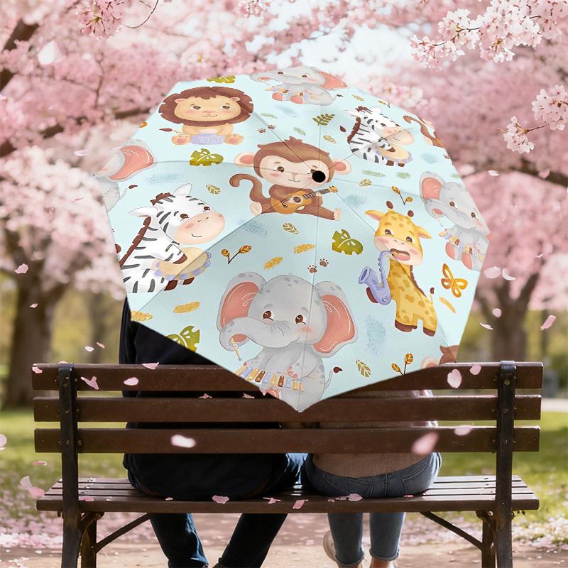 1PC Zoo Animals Instruments Umbrella-8-Rib Reinforced Portable Folding Travel Suitable for All Seasons Outdoor Daily Use-G382