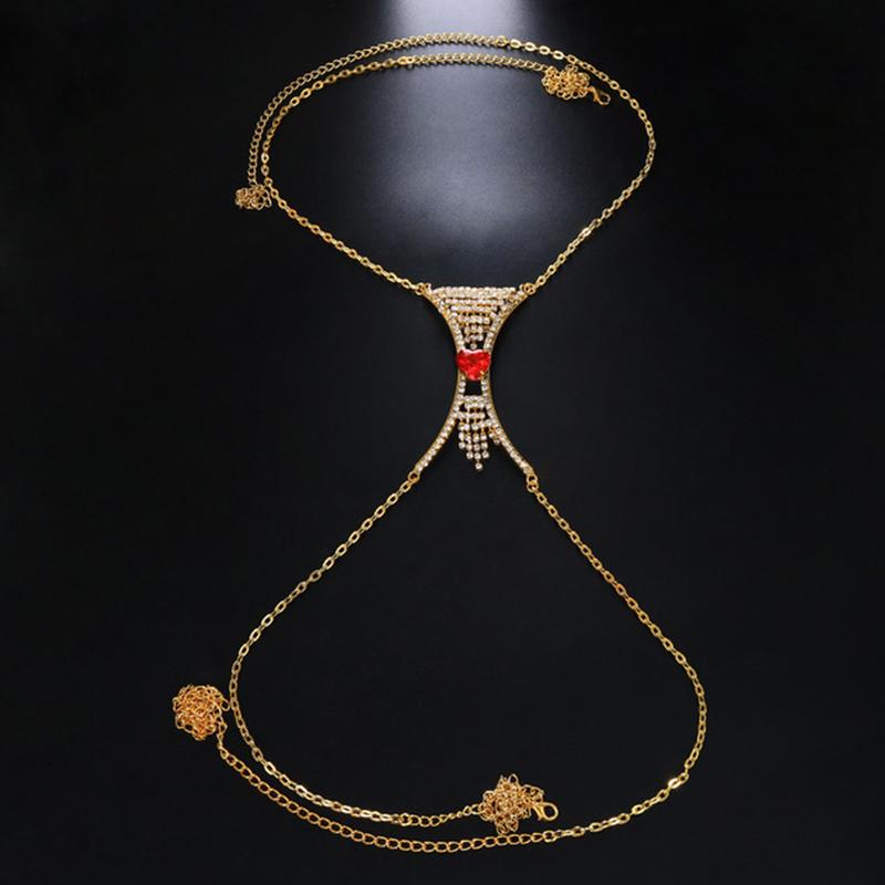 

Stonefans Heart Green Crystal Chain Бюстгальтер Намисто для тіла Ювелірні вироби Бікіні Жіноче сексуальне тіло з ланцюжком Нижня білизна зі стразами Фестивальний одяг Red Gold