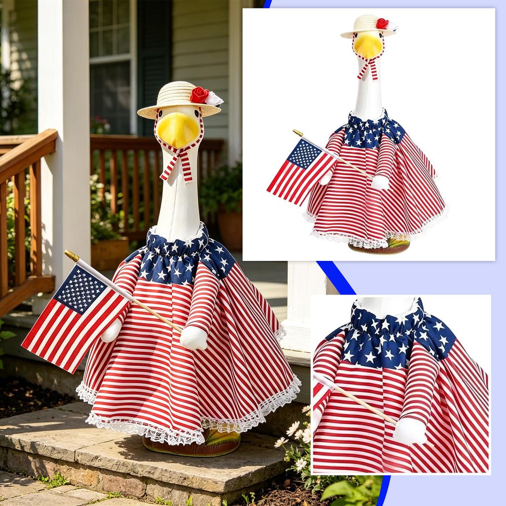 Outdoor Goose Statue with Dress and Hat Porch Decoration Lawn Ornament Patriotic Garden Figurine for Yard Display and Seasonal Use