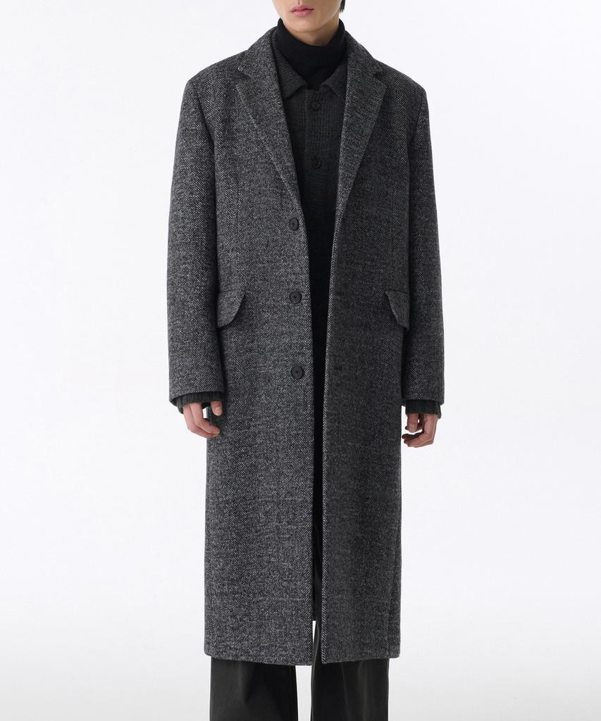 Musinsa Standard Manteco Herringbone Daddy Shoulder Single Long Coat [Dark Gray]