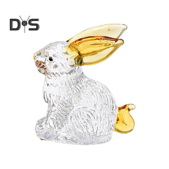 Faux Crystal Rabbit Figurine Transparent Collectible Rabbit Statue Glass Art Animal Ornament Bunny Sculpture for Home Office Desk Car