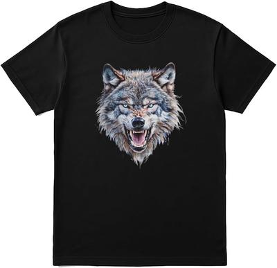 Angry Wolf Face T-Shirt Intense Animal Graphic Unisex Black Tee for Men Art Shirt Sizes S-XXL