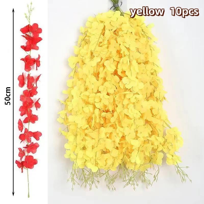 12 шт. Густые цветы глицинии Искусственные подвесные цветы глицинии Искусственные цветы глицинии Потолочные цветочные растения Наружное украшение жёлтый