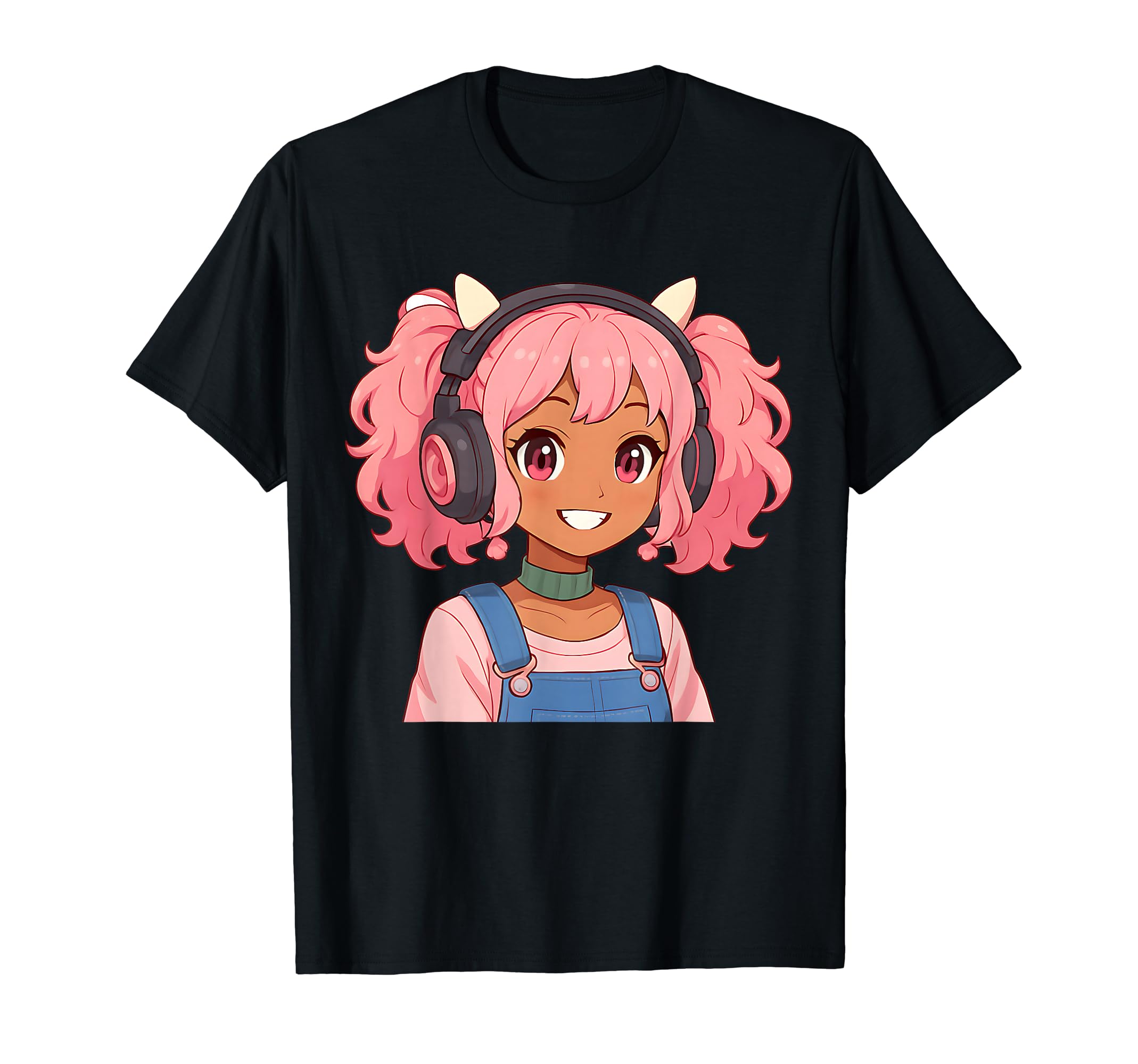 Black girl anime goods music afro kawaii manga otaku Japan T-shirt чёрный