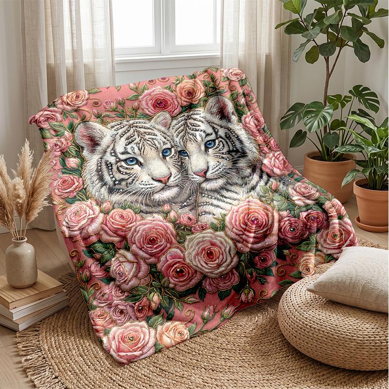 Tiger Relaxing on Beach Theme blanket Lightweight Warm Flannel Blanket Decorative Throw Blanket for Home Decoration