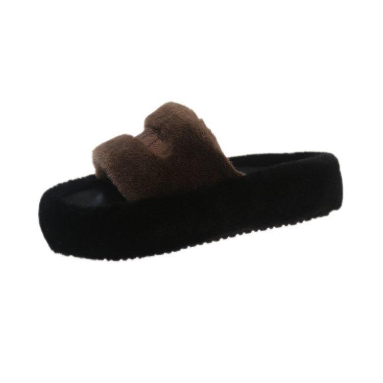 

Thick-bottomed fluffy slippers women s outer wear 2025 new autumn and winter fashion plush outer wear one word Internet celebrity foreign gas cotton d 40