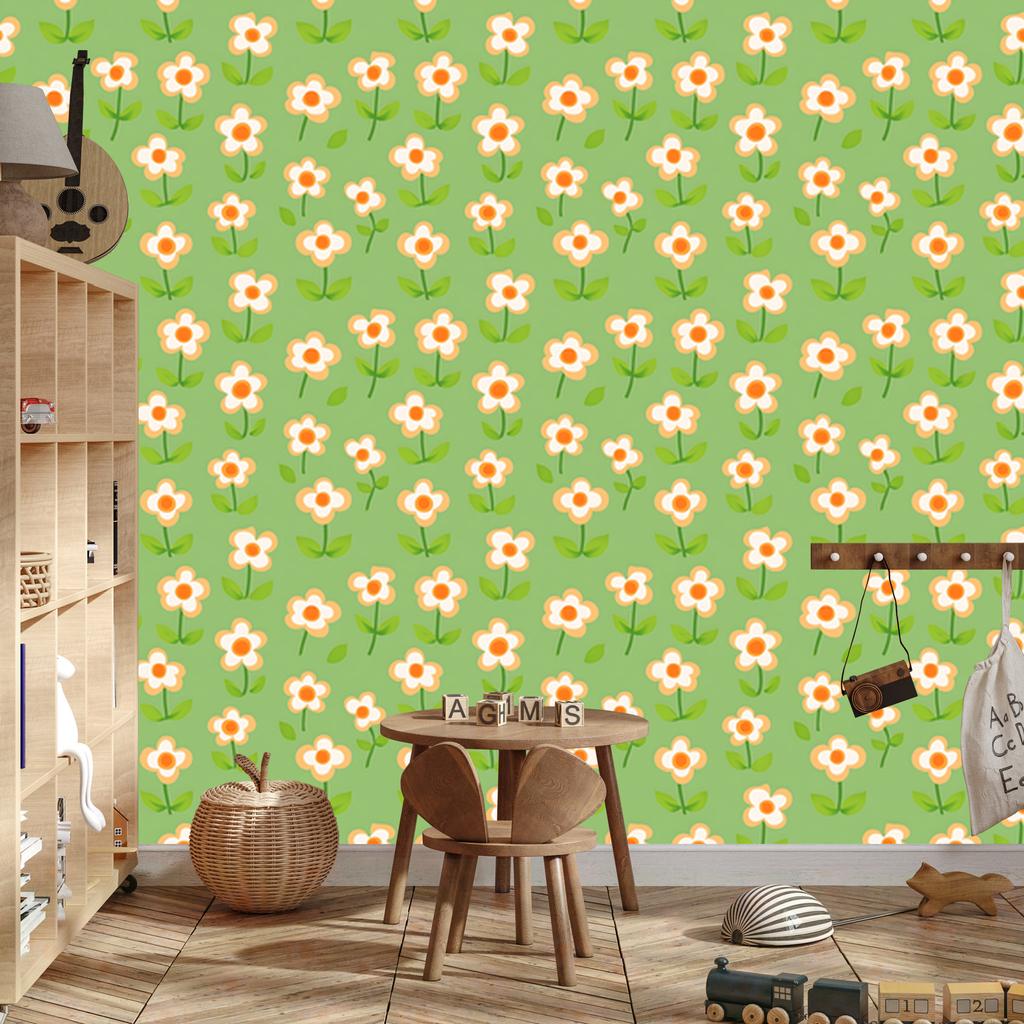 Cottagecore Flowers Wallpaper Green and Lime for Living Room and Bedroom 50x1000