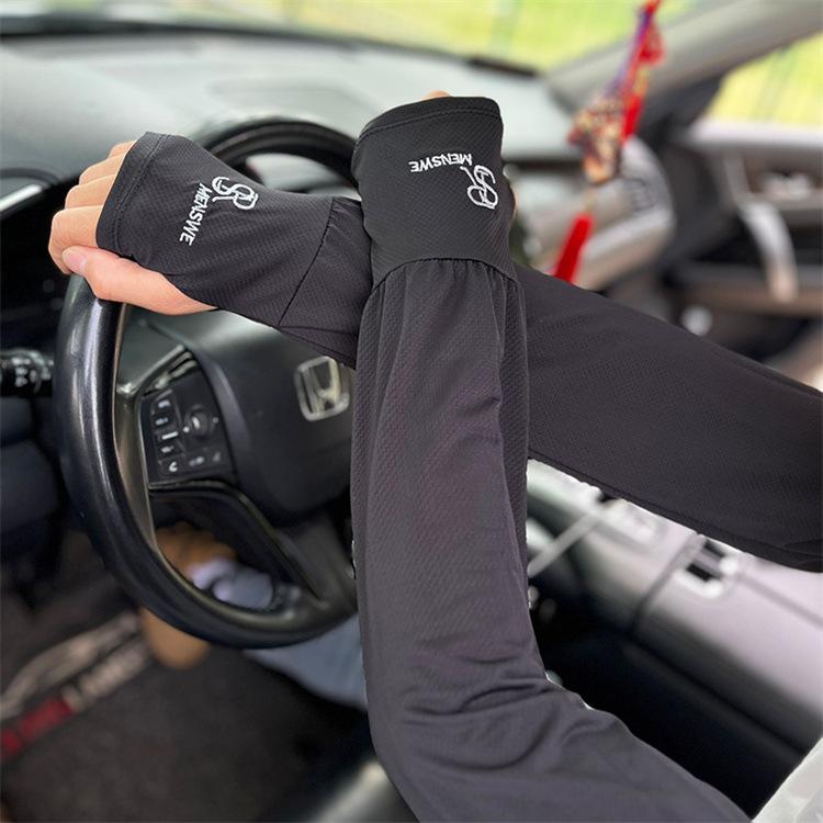 Ice Sleeves, Men's Style, Summer Thin Style, Embroidered Ice Silk Sunscreen Sleeves, Fishing and Cycling, Sun Shading Arm Sleeves