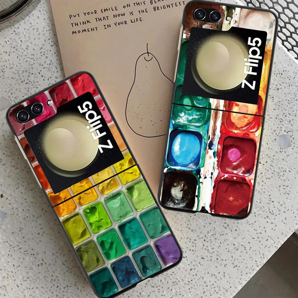Watercolors Set Paint Palette Painting Box Black Phone Case For Samsung ZFlip7 ZFlip6 ZFlip5 ZFlip4 ZFlip3 5G Hard Protective Ga