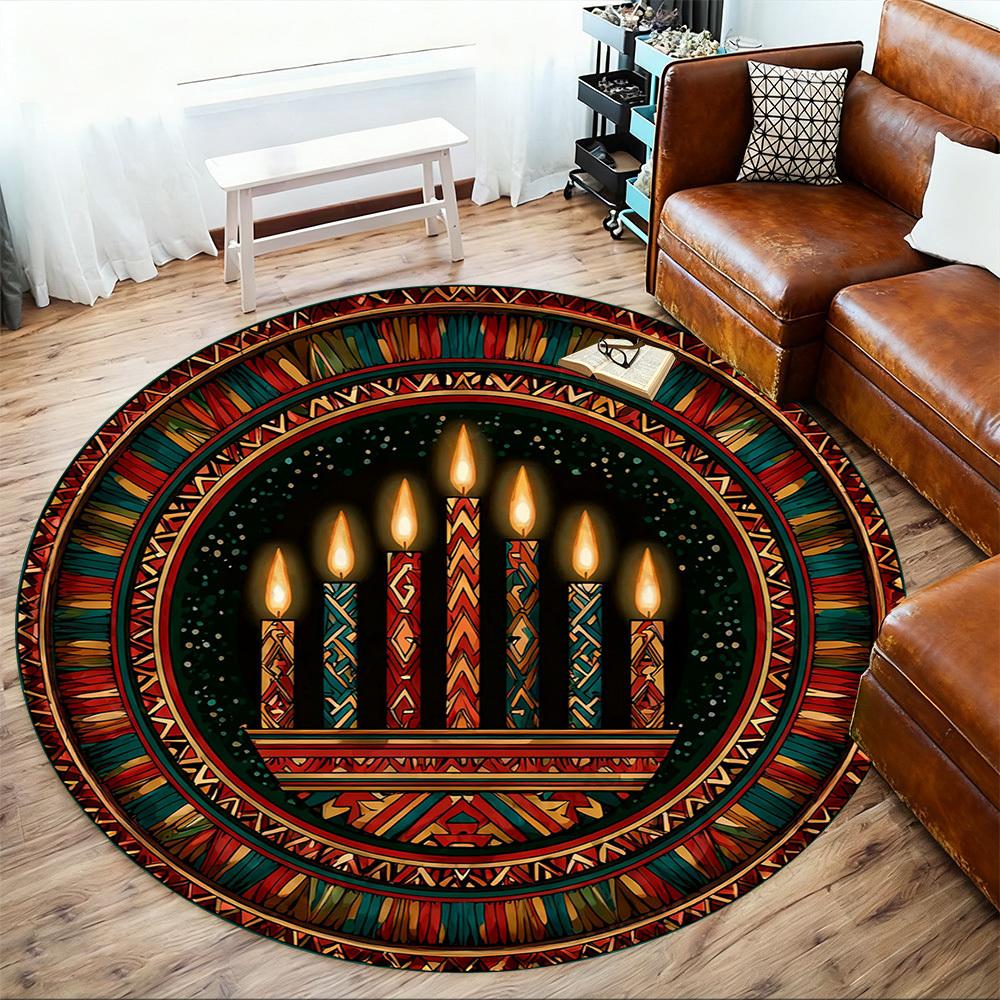 1PC candles pattern Office Round Area Rug, Under Office Chairs Bedroom Living Room Home Decor, Carpet for Office -1110163