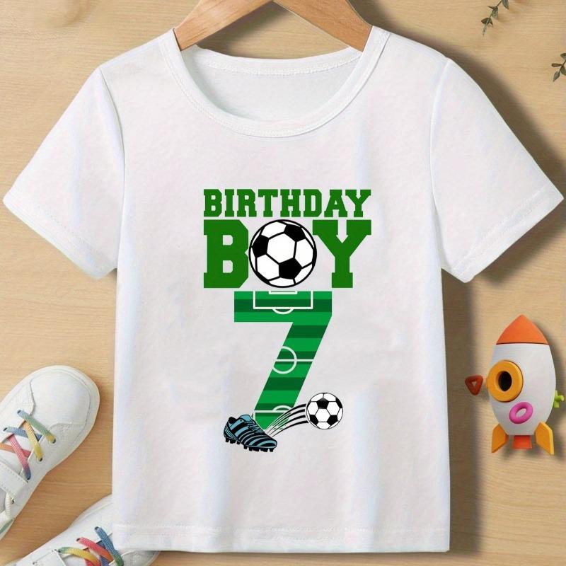 Boys Crew Neck Short Sleeve T-Shirt with Soccer Birthday Number 5 6 7 Print