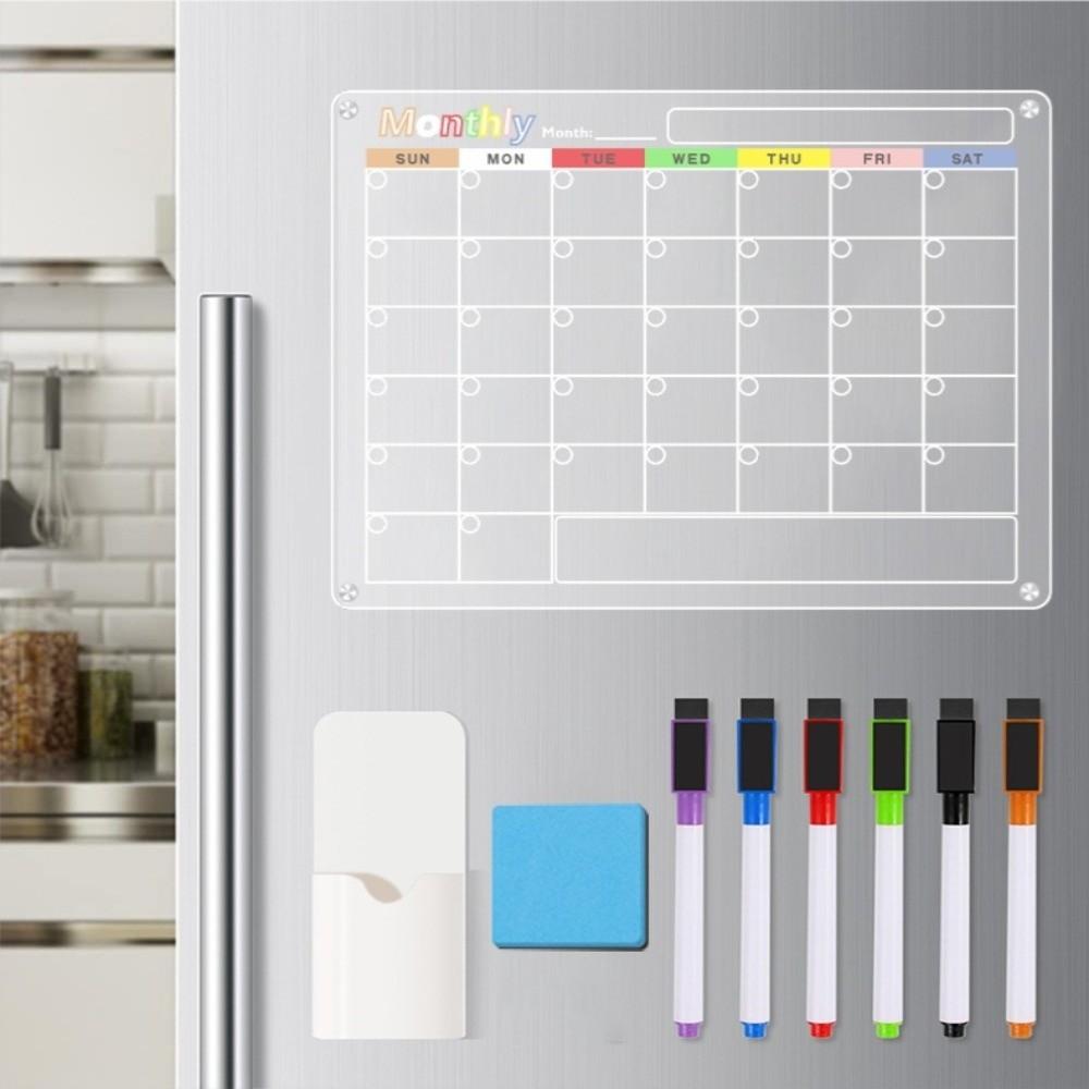 Schedule Magnetic Calendar Memo Reusable Rewritable Fridge Clear Board Kitchen