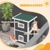 Outdoor Wooden Cat House On 2 Levels with Asphalt Roof and 4 Doors, 60x60x90.5cm, Grey