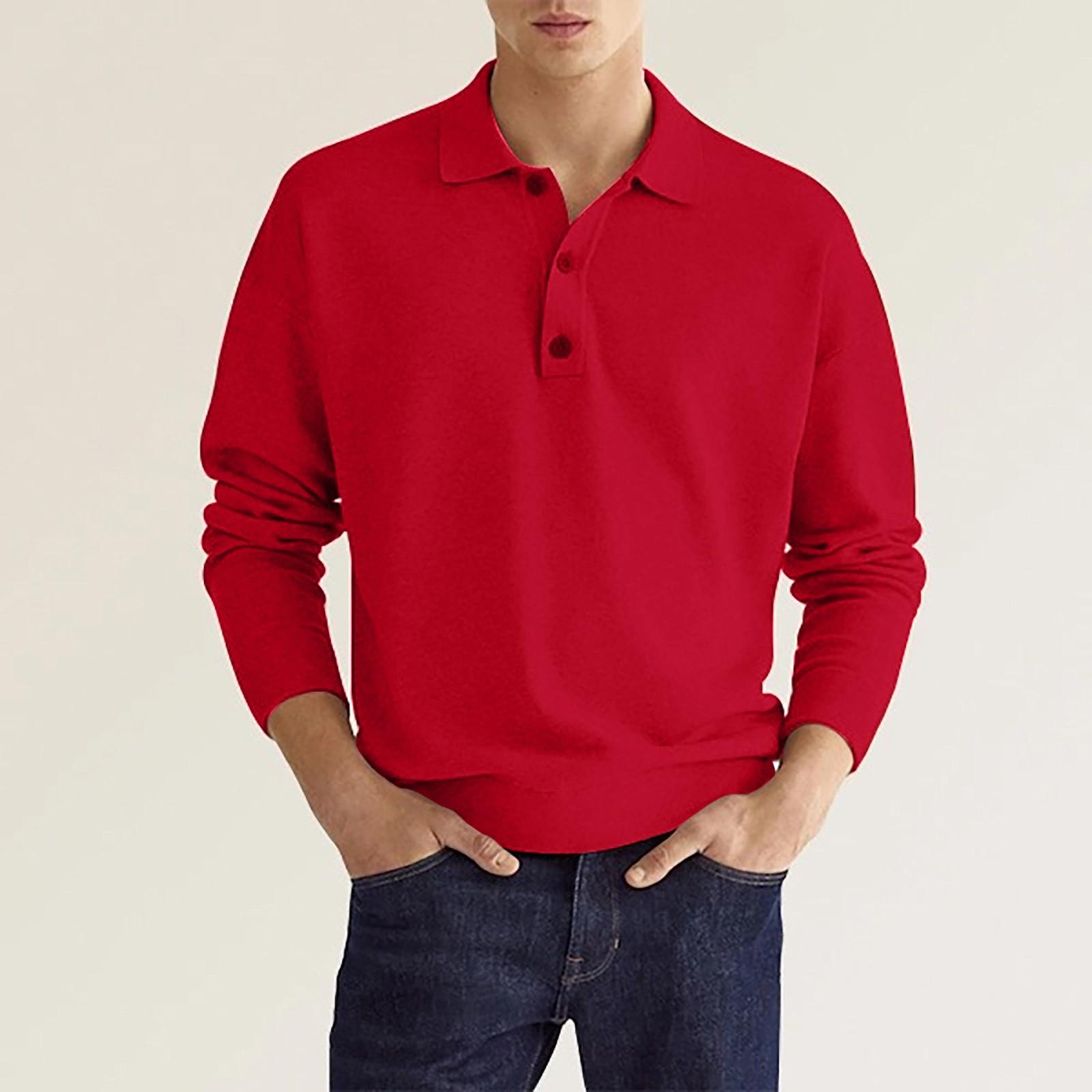 

Мужская осенняя однотонная повседневная рубашка с длинным рукавом и v-образным вырезом на пуговицах XL красный