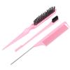 3 Pcs Professional Hair Styling Comb Set: Metal Pin Rat Tail Comb, Teasing Brush & Double-Ended Edge Eyebrow Brush for Salon & Home Hair Braiding, Sty