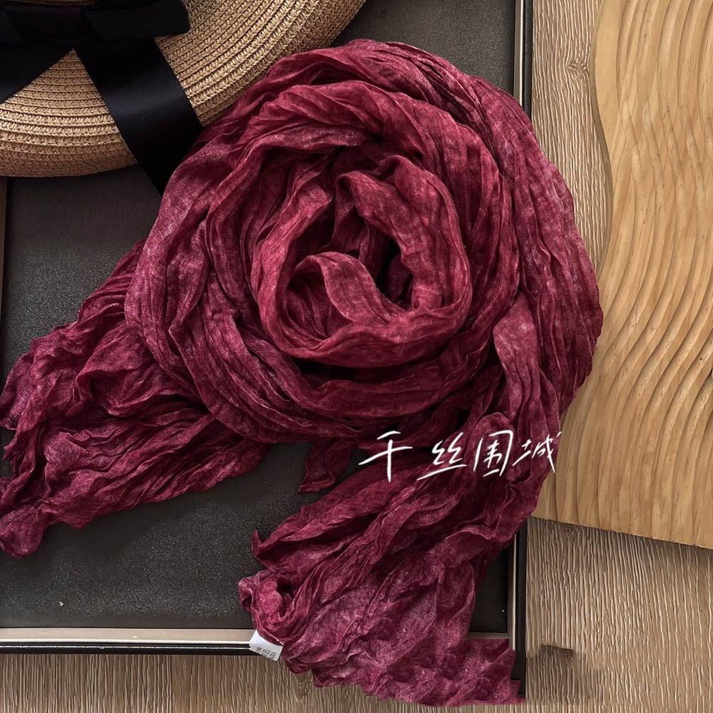 Vreovor Tie Dye Scarf Retro Autumn And Winter New Style Pleated Coffee Thin Long Strip Shawl Men And Women Warm Silk