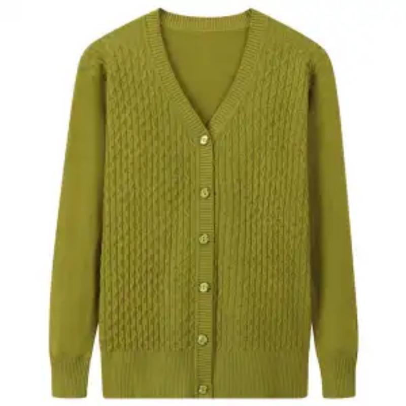 Button Long-sleeved Solid Color Cardigan Thread Sweater Jacket V-neck Fashion Top