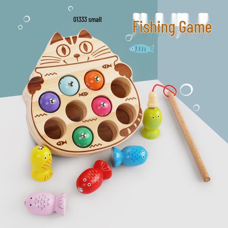 Magnetic Wooden Cat Fishing & Frog Game Toy for Kids