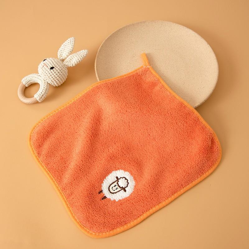 1Pc 25x50cm Coral Fleece Children Baby Super Soft Embroidered Small Square Face Hand Towel Hanging Absorbent