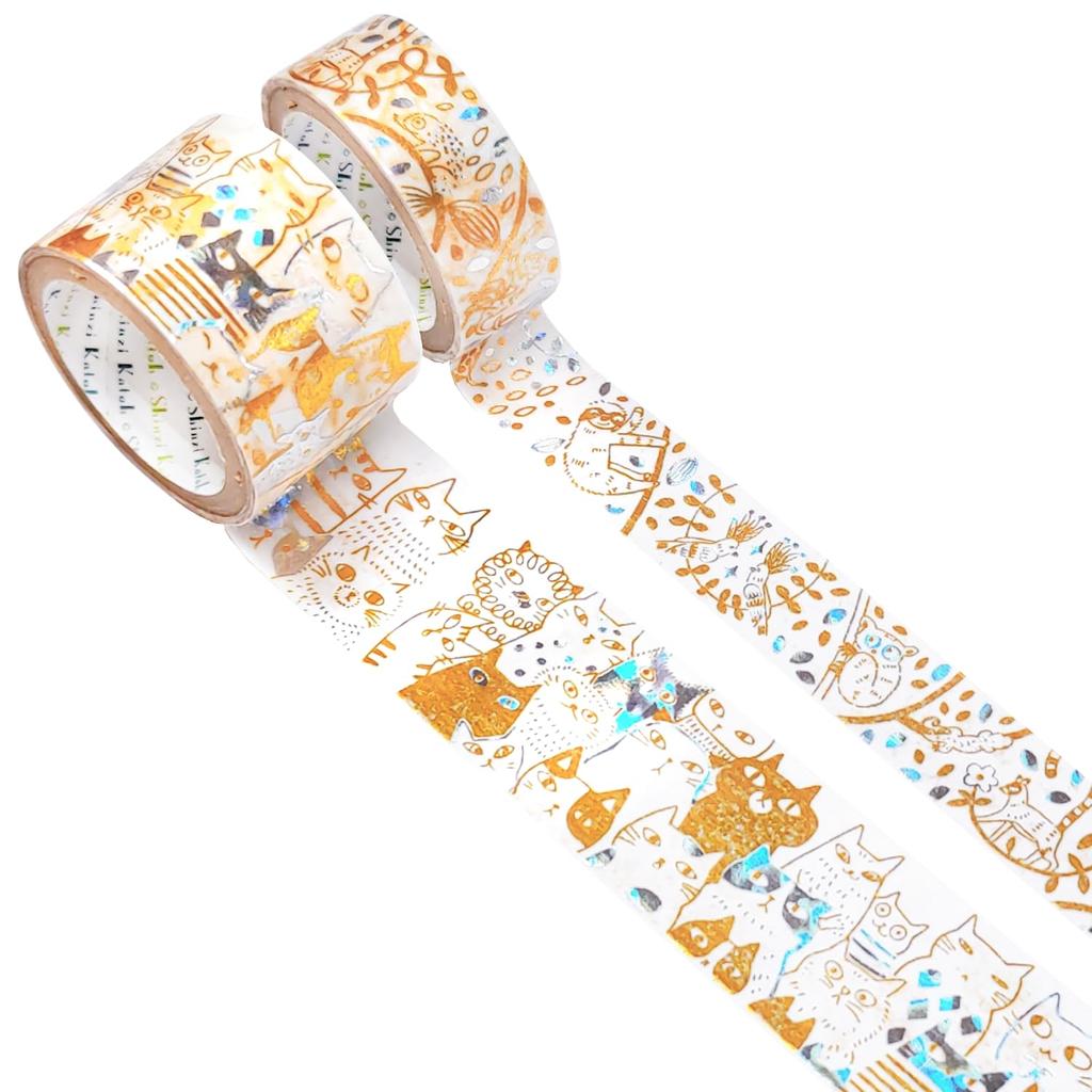 Foil Sparkling Masking Star Set of 2 Animals Many Shinzi 3m Roll Seal-do Japanese-made Two-Color Tape, Akari, Rolls, & Cats, Katoh, (ks-dt-20110)