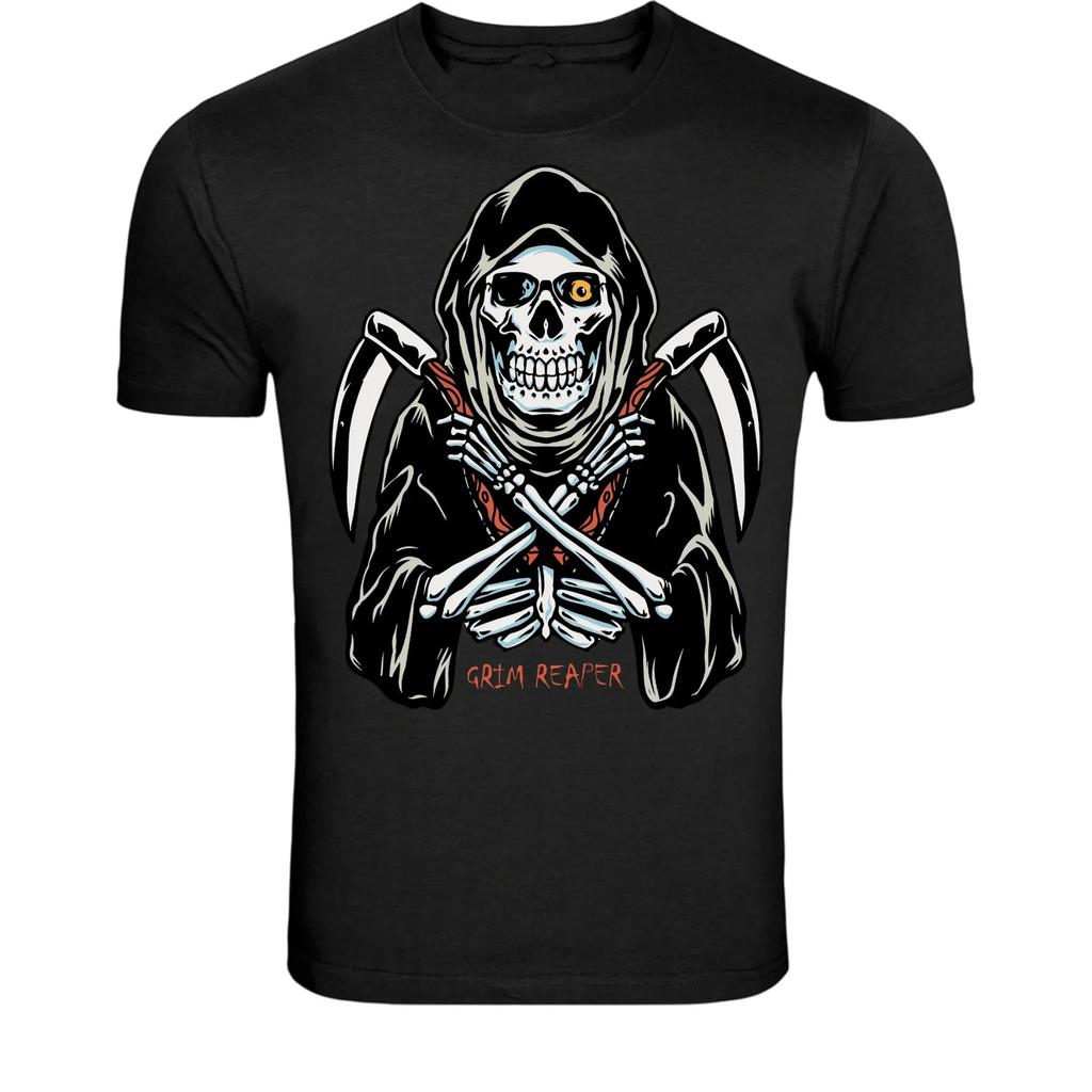 Grim Reaper Skull T-Shirt - Dark Skeleton Death Scythe Graphic Tee