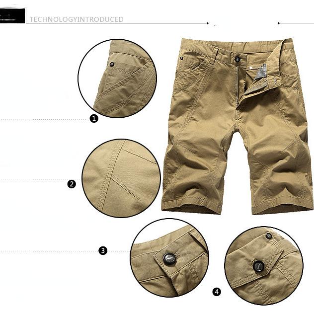 Mens Cargo Shorts Fashion Zipper Pocket Summer Cotton Shorts Hiking Jogger Elastic Waist Sports Shorts