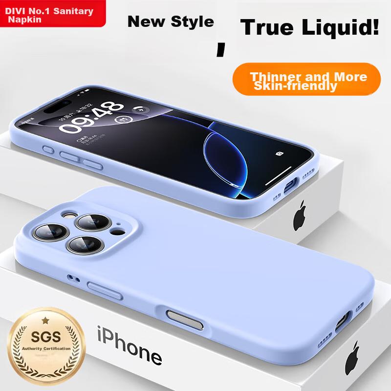 Official Liquid StateIPhone 16 Pro Max Case, Silicone Skin-Friendly Full Camera Protection Shockproof Cover for Women, Blue