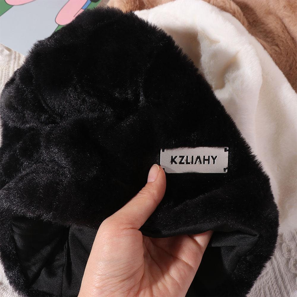 Korean Style Fleece Wool Skullies Thickened Warm Wool Cap Soft Letter Pullover Hats  Keep Warm