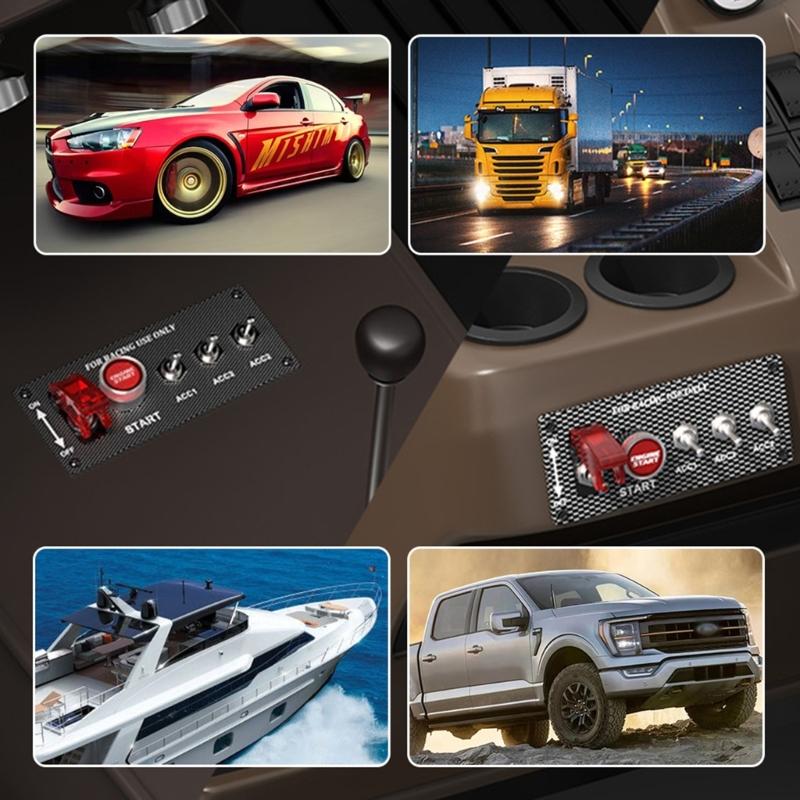 Kohlefaser-Panel Zündschalter-Kippschalter-Kit, Motor-Druckknopf-Startknopf Passend für Rennwagen, LKW, Boote, Wohnmobile