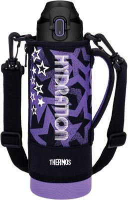 Thermos Water Bottle,Vacuum Insulated Sports Bottle,1L,Black Purple,For Cold Storage,Includes Pouch,Shoulder-Friendly Strap FJS-1000F BKPL