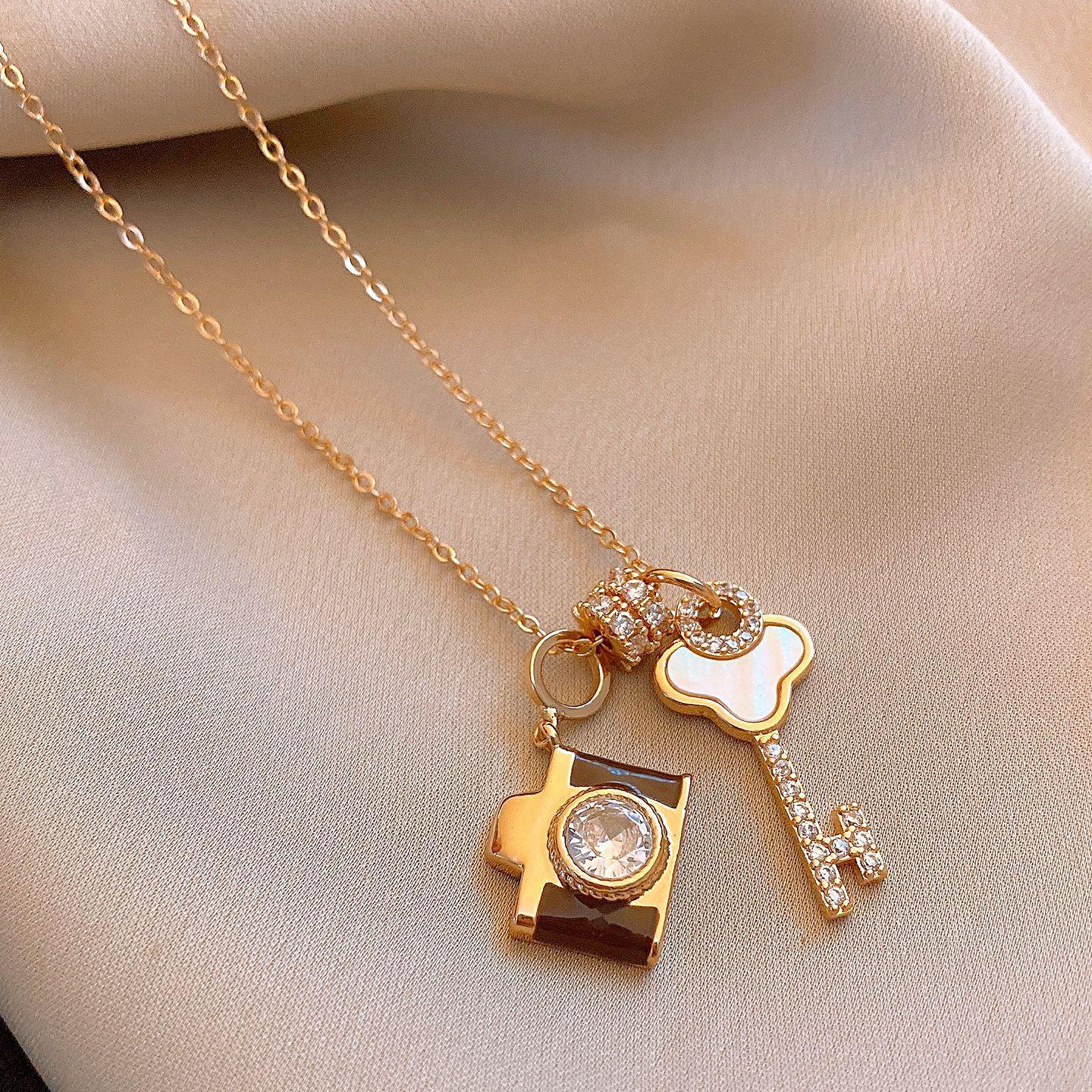 Zircon Fritillary Key Camera Necklace Niche Temperament Clavicle Chain Jewelry Women s Necklace