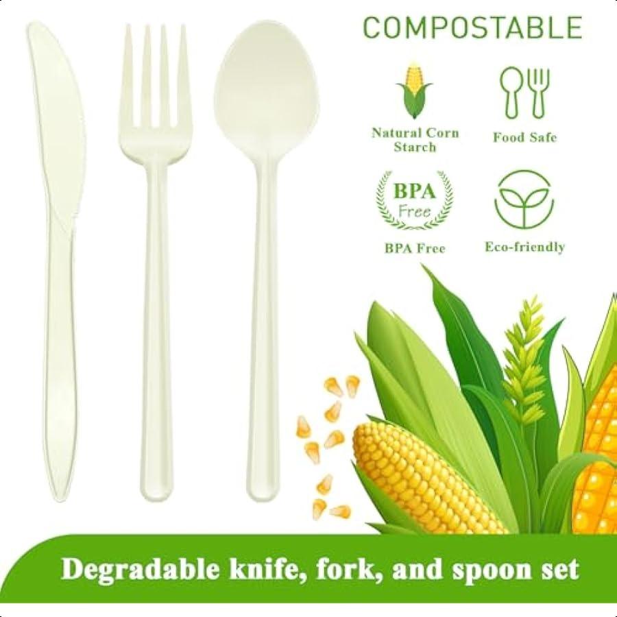 Compostable No Plastic Knives Plastic Forks Plastic Spoons Plastic Utensils Compostable Cutlery Set Is Eco Friendly Products Fo