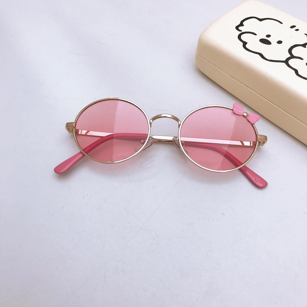 Metal Oval Frame Children'S Sunglasses Bow Cute Baby Sunglasses Travel Sunscreen Glasses