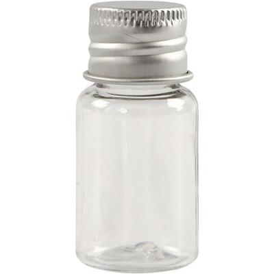 Small Transparent Plastic Jar with Gray Screw-on Lid. Ref 13177