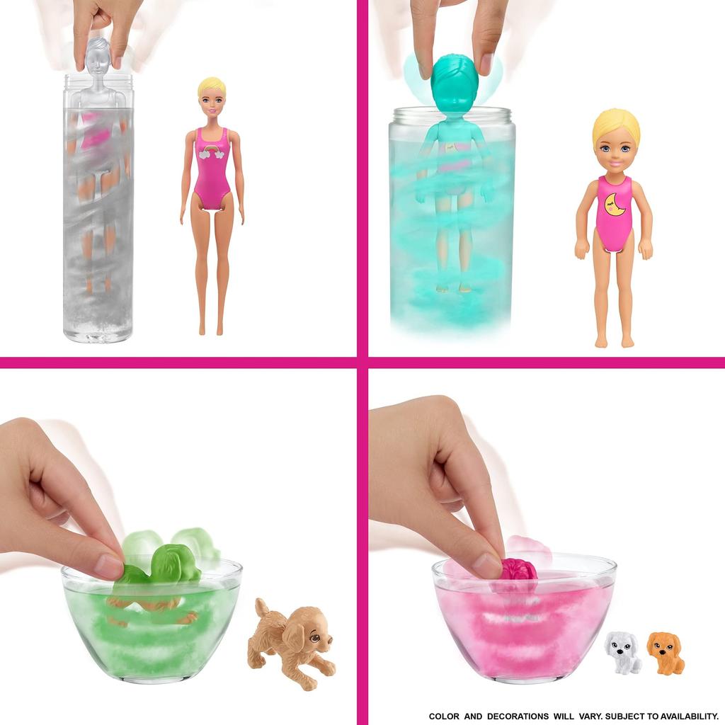 Barbie Color Reveal Vodou aktivovaná kouzelná párty panenka a sada doplňků Hračka s překvapením [Pro děti od 6 let] GRK14