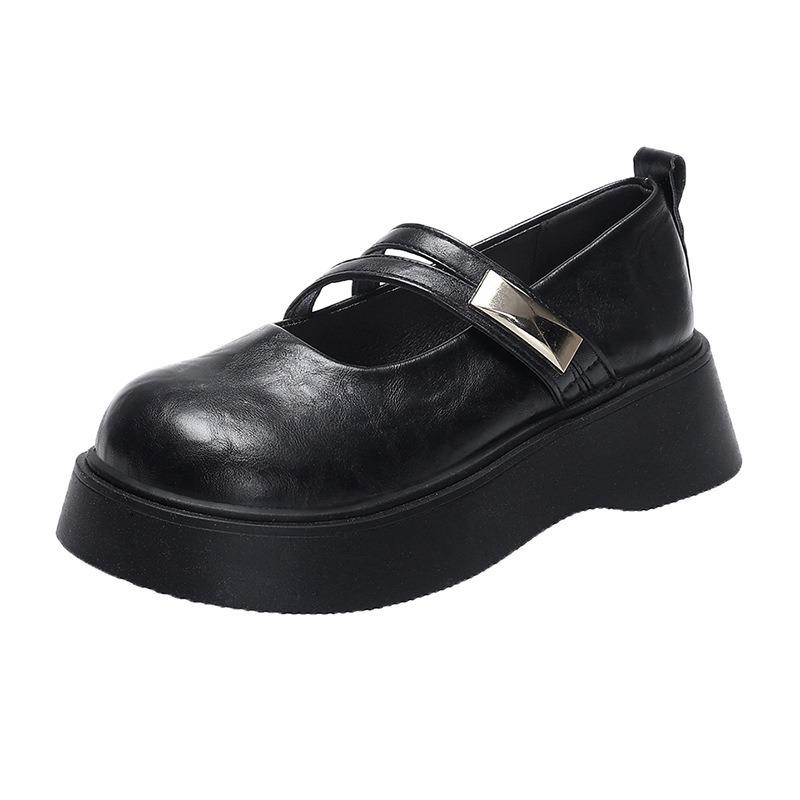 

Mary Jane shoes women s autumn new shallow mouth one-word buckle belt thick sole medium heel small leather shoes women 40 чёрный