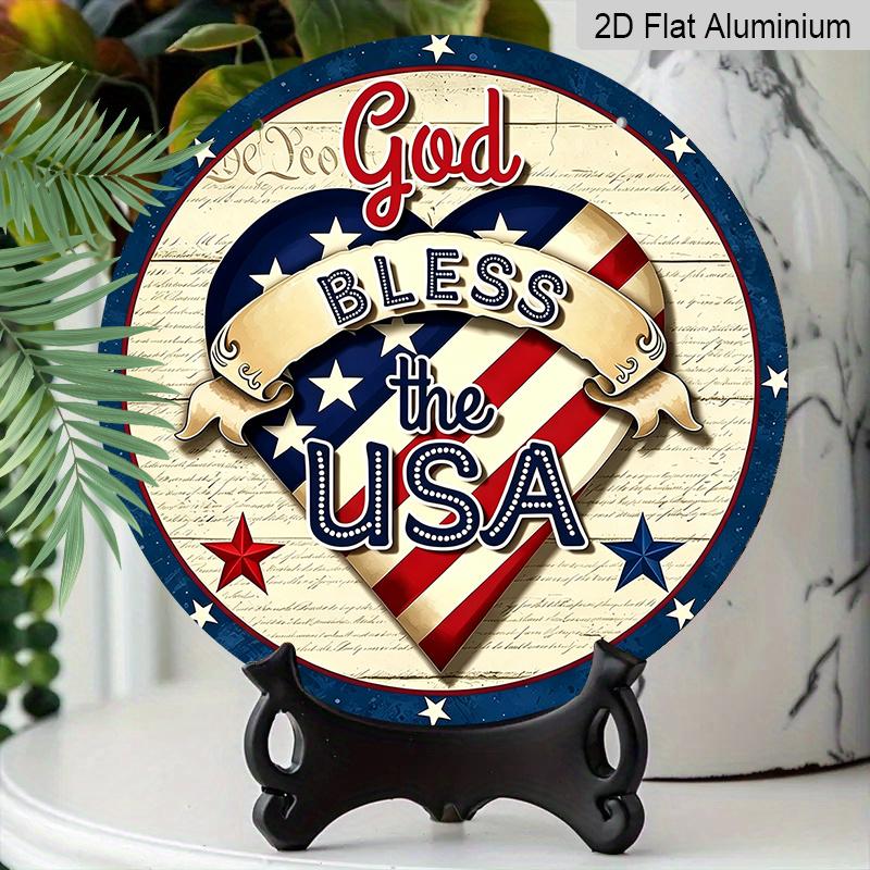 2D Flat Retro Round Aluminum Wall Hanging, Independence Day Heart Flag Design, Indoor Outdoor Wall Decor, Commemorative Gift for Home Bar Cafe