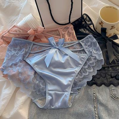 Pure Desire Sexy Spitzenunterwäsche für Damen mit Schleife und Kreuz, Slips mit mittlerer Taille, atmungsaktives Höschen für Mädchen