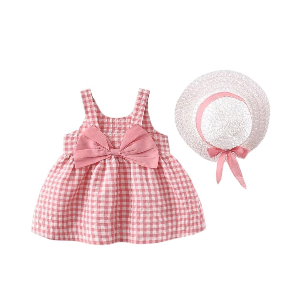Letní dětské šaty bez rukávů a klobouk - Roztomilý květinový potisk, princeznovský outfit