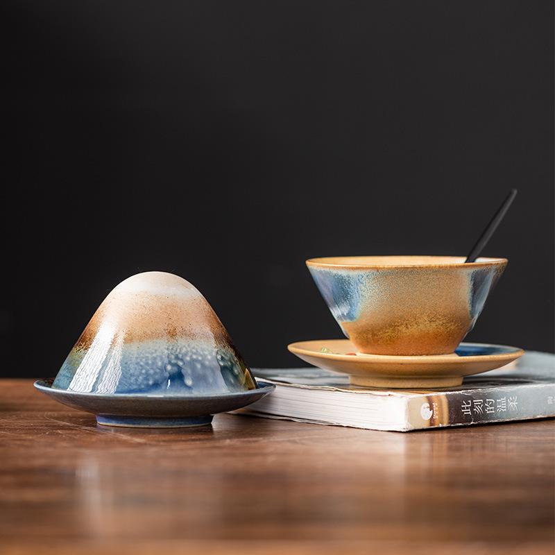 Retro Style Ceramic Cup Coarse Pottery Ceramic Cup Creative Flying Saucer Coffee Cup Saucer Set