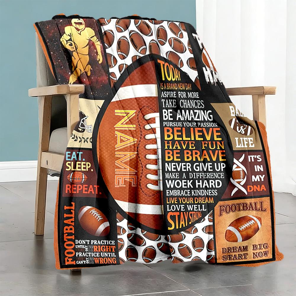 Personality Football Customize Text Blanket Gift Personalized Blanket Comfortable Versatile for Living Room Nap Sofa Bedding All-Season Use