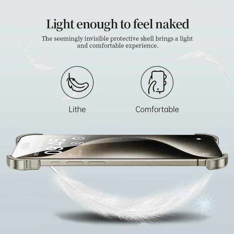 Randlose Hülle aus Aluminiumlegierung für iPhone 13 14 15 16 Pro Max Linsenschutz Bare Metal Stoßfeste Eckpolsterabdeckung